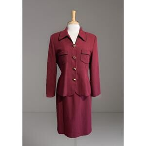 Vintage Gilmor Women's Suit Blazer & Skirt Size 14 Black Red Houndstooth